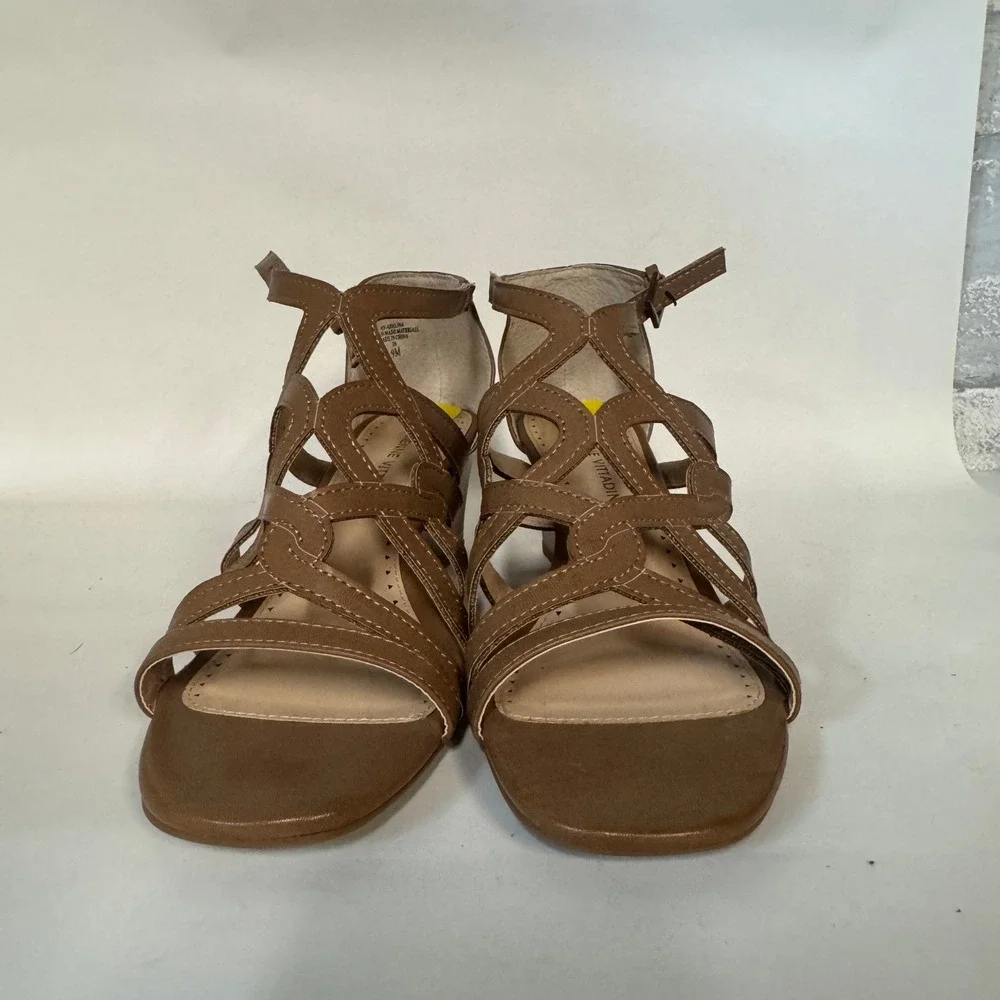 Adrienne Vittadini Abelina Womens Cognac Brown Strappy Wedge Sandals  9M